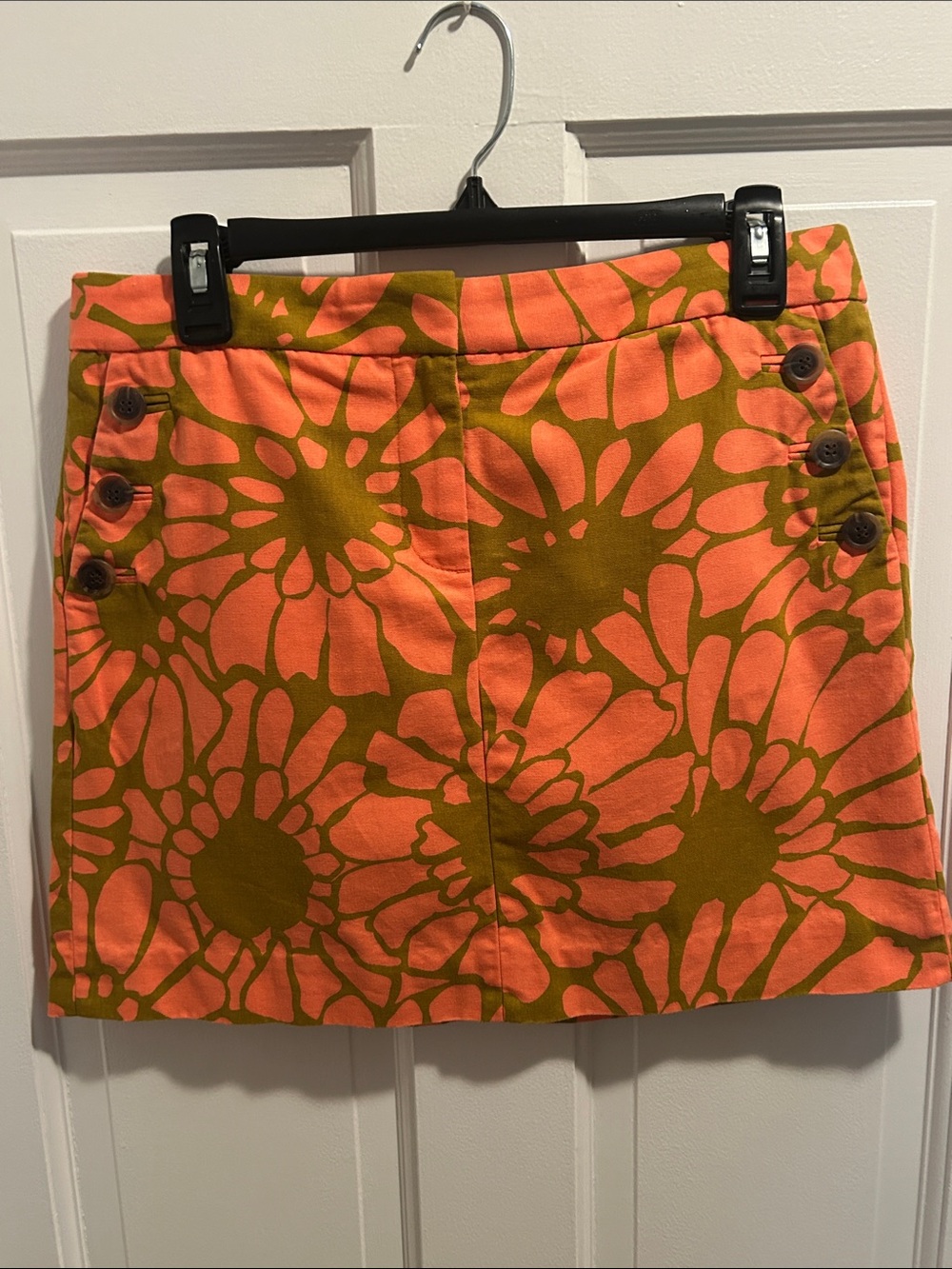 J. Crew Orange and Olive Floral Button-Detail Mini Skirt- Size 6